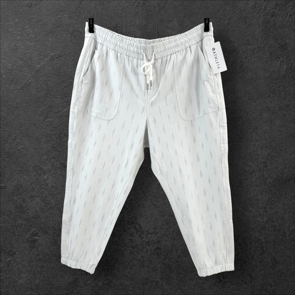 Athleta Farallon Printed Jogger Pants Womens 22 White Drawstring Org Cotton NEW